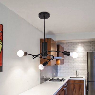 Industrial Bare Bulb Hanging Chandelier Metal 3 Heads Suspension Light in Black for Corridor