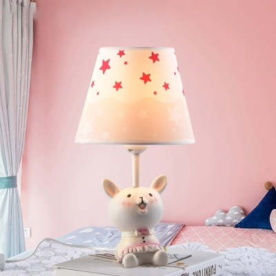 Lovely Bunny Single Light Table Lamp with Star Design Fabric Shade White Desk Light for Children
