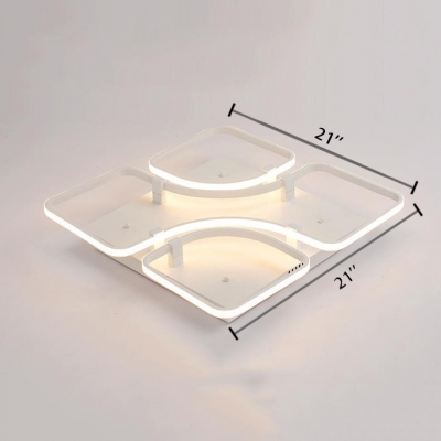 Metal Square Canopy Ceiling Lamp with Geometric Pattern Modern 4-LED Semi Flushmount in White