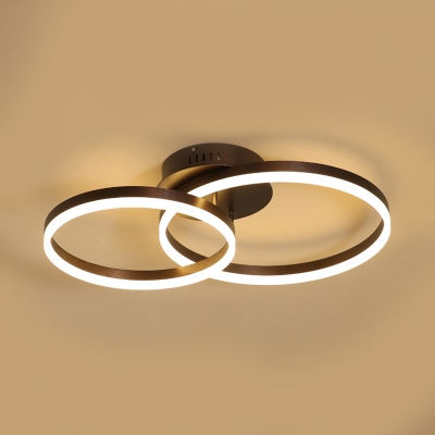 Metallic Dual Ring Flush Mount Light Modern Fashion LED Ceiling Fixture in Brown for Bedroom