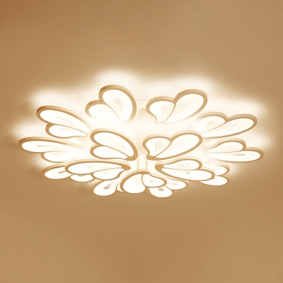 Modern Chic Wing Ceiling Lamp Acrylic 15 Lights Large LED Semi Flush Ceiling Light in White