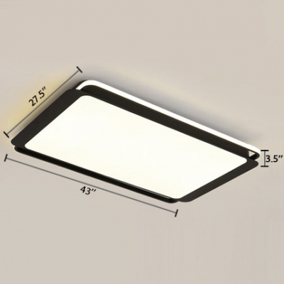 Modern Design Rectangle Flushmount Acrylic Shade LED Flush Light Fixture in Black for Living Room