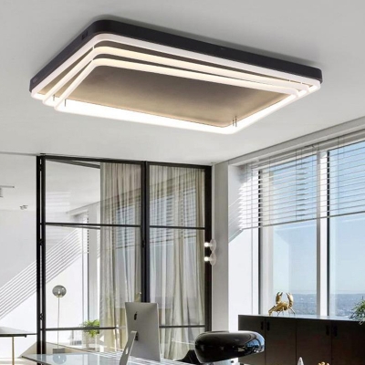 Modernism Tiered Ceiling Fixture Aluminum LED Flush Lighting with Black Canopy for Hotel Hall