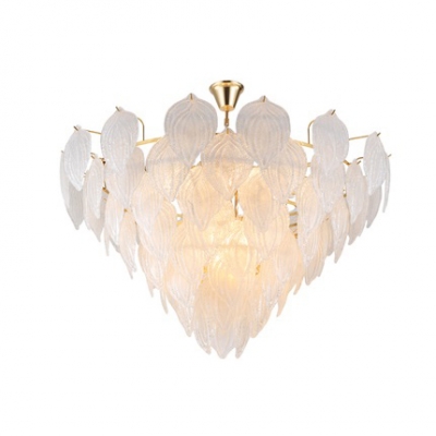 Multi Light Leaf Design Drop Light Nordic Style Seedy Glass Chandelier Lighting in Gold
