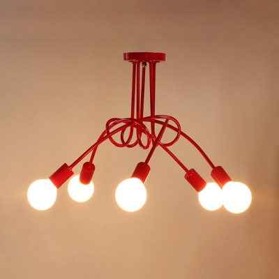Nordic Style Twist Lamp Light Metallic 5 Heads Indoor Lighting Fixture in Scarlet Red