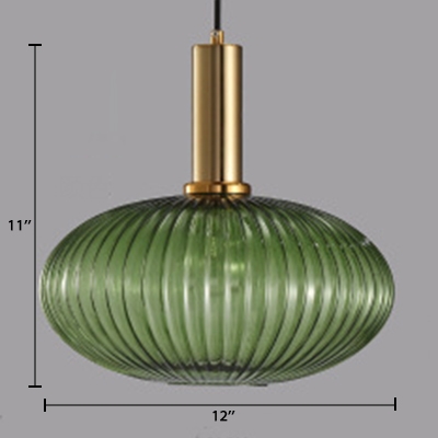 Ribbed Glass Geometric Hanging Light Simplicity Single Light Ceiling Pendant Light in Brass Finish