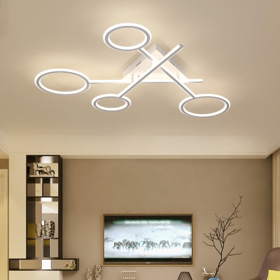 Scissors LED Semi Flush Light with Ring Shade Simplicity Stylish Metal Ceiling Lamp in White