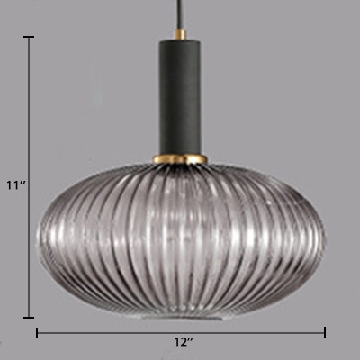 Smoke Ribbed Glass Bottle Suspended Light Nordic Modern Single Light Pendant Lamp for Bedroom