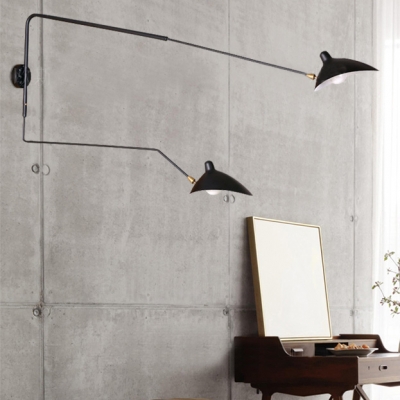 Swing Arm Wall Mount Light with Duckbill Shade Modern Chic Metallic 2 Heads Sconce Light