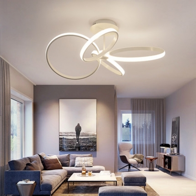Ultra Thin LED Semi Flush Light with 4 Rings Monochromatic Metallic Ceiling Lamp in Warm/White