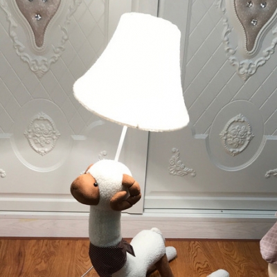 White Bell Shade Floor Lamp Fabric Shade Single Head Floor Light with Lovely Sheep for Bedside