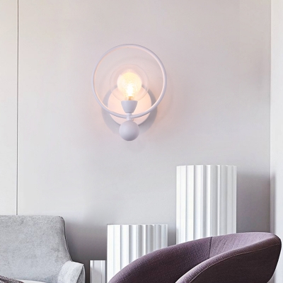 White Halo Ring Sconce Lighting with Global Glass Shade Contemporary 1 Head Wall Light Fixture