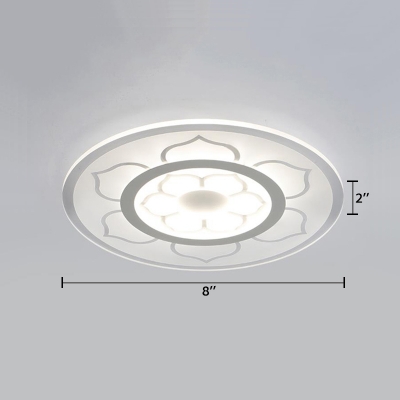 White Round Disc LED Ceiling Lamp with Flower Pattern Contemporary Acrylic Flush Mount