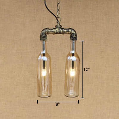 2 Bulbs Bottle Suspension Light with Amber/Blue/Clear/Smoke Glass Shade Loft Style Chandelier