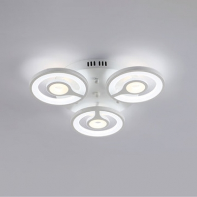 3/6 Lights Round Ceiling Light Contemporary Acrylic Energy Saving LED Semi Flushmount in White