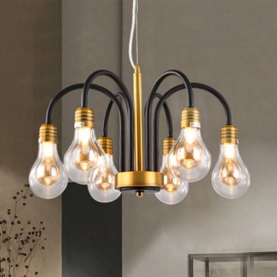 6 Lights Bulb Shape Hanging Chandelier With Curved Arm Modern Design