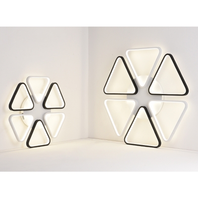 6 Triangle Frame LED Flush Light Fixture Contemporary Metallic Ceiling Lamp in Black and White