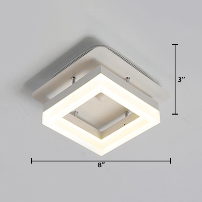 Acrylic Squared Lighting Fixture Minimalist LED Semi Flush Mount in White for Corridor