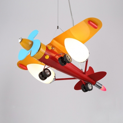 Aircraft Hanging Light Fixture Kindergarten Metal 3 Lights Suspension Light in Chrome Finish
