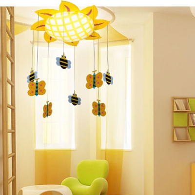 Bowl LED Flush Mount with Yellow Sunflower Children Room Acrylic Shade Flush Ceiling Light