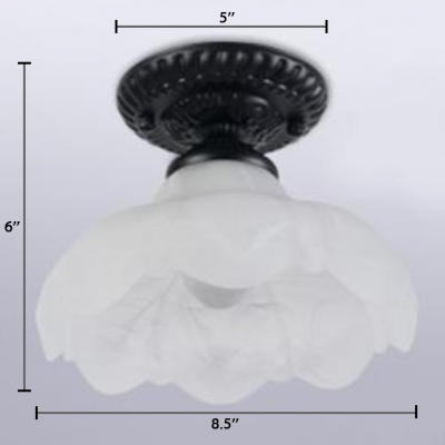Cucurbit Glass Shade Semi Flush Mount Vintage Single Head Semi Flush Light in Black for Foyer Porch