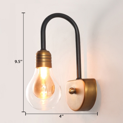 Curved Arm LED Wall Lighting with Bulb Shape Vintage Industrial Glass 1 Head Wall Lamp in Brass