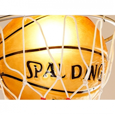 Glass Shade Suspended Light with Brown Basketball 1 Head Hanging Light Fixture for Game Room