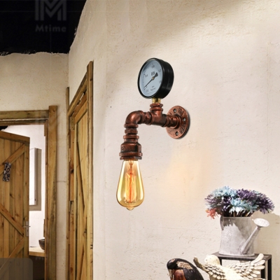Industrial Aged Copper One Light Wall Sconce with Gauge