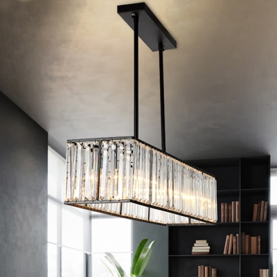 Linear Hanging Lamp Modern Design Decorative Crystal 4 Lights Chandelier in Black for Dining Room