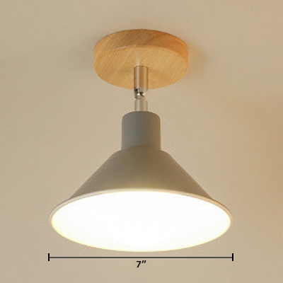 Modern Colorful Funnel Ceiling Light Single Light Surface Mount Ceiling Light with Wooden Canopy
