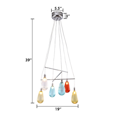 Multicolored Water Drop Suspended Light Nordic Style Glass 6 Lights Hanging Lamp for Bar Counter