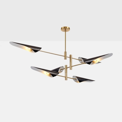 Post Modern Crossed Lines Chandelier with Black Metal Shade 6 Heads Hanging Lamp for Hallway