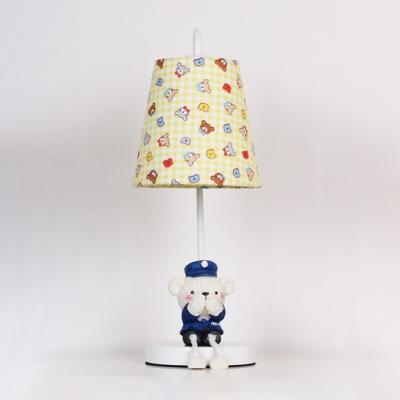 Resin Bear Standing Table Light with Blue/Yellow Checkered Shade Baby Kids Room 1 Bulb Table Lamp
