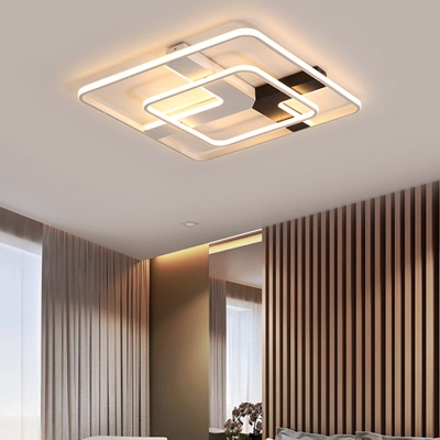 Square Ring LED Flushmount with X Shape Metal Canopy Post Modern LED Ceiling Light in Warm/White