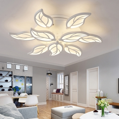 Tiered LED Ceiling Light with Leaf Design Modernism Acrylic Multi Light Indoor Lighting Fixture in White