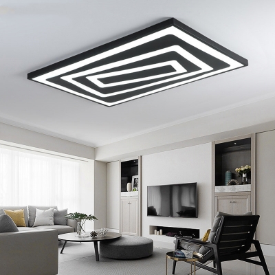 Ultra Thin Rectangular Flushmount Modern Design Metal Art Deco LED Ceiling Fixture in Warm/White