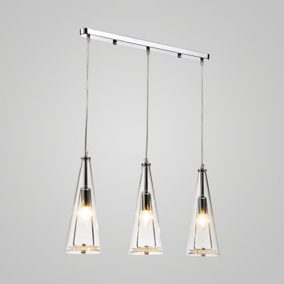 3 Lights Conical Pendant Lighting Modern Design Clear Glass Hanging Lamp in Chrome Finish