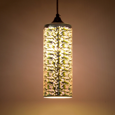 3D Stained Glass Cylinder Suspended Light Modern Chic Single Light Hanging Light for Kitchen