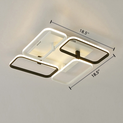 4 Rectangle Frame Ceiling Fixture Simplicity Acrylic Shade LED Semi Flush Mount in Black and White