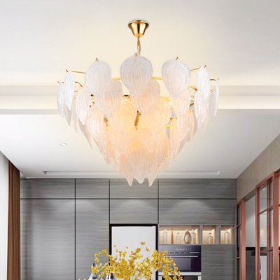7 Lights Leaf Chandelier Light Modern Design Seeded Glass Art Deco Suspended Light in Gold