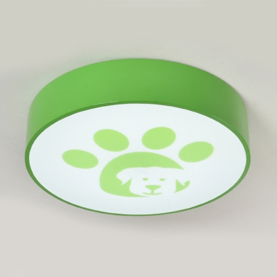 Acrylic Drum LED Flush Light Fixture with Lovely Dog Boys Girls Room Ceiling Lamp in Blue/Green