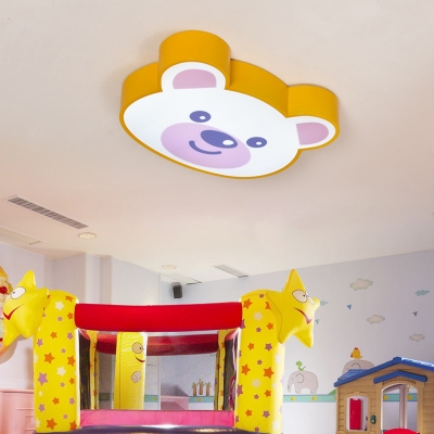 Acrylic Shade Ceiling Fixture with Cute Bear Yellow Decorative LED Flush Mount Light for Kids