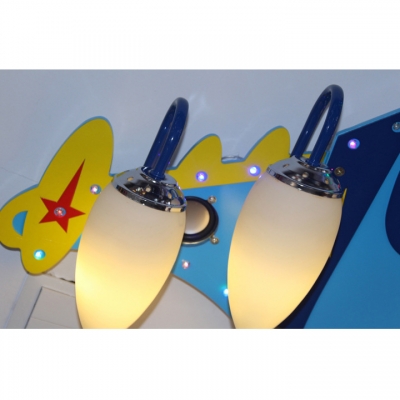 Aircraft 4 Lights Semi Flush Light Dark Blue Wooden Ceiling Light for Baby Kids Room