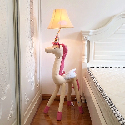 Bell Floor Lamp with Cute Unicorn Base Colorful Baby Kids Room Fabric Shade 1 Bulb Floor Light