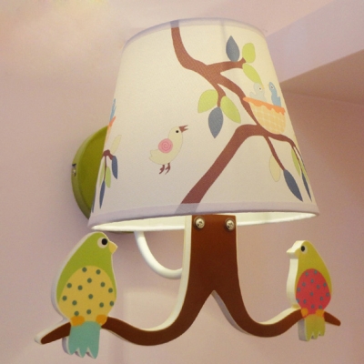 Bird Design Wall Mount Light Kids Children Room Single Light Wall Lamp with Coolie Fabric Shade