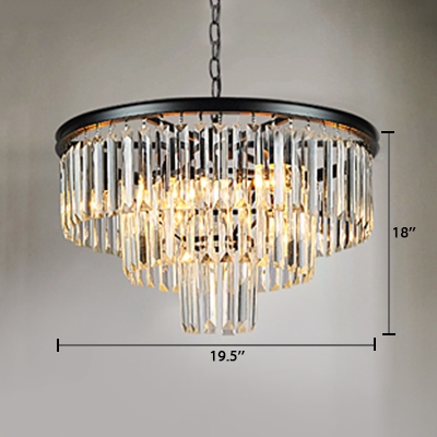 Black Finish 3 Tiers Chandelier with Amber Crystal Modern Chic 6 Heads Hanging Lamp for Foyer