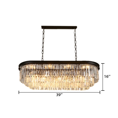 Black Finish Ellipse Chandelier Lamp with Clear Crystal Contemporary 8 Lights Hanging Light