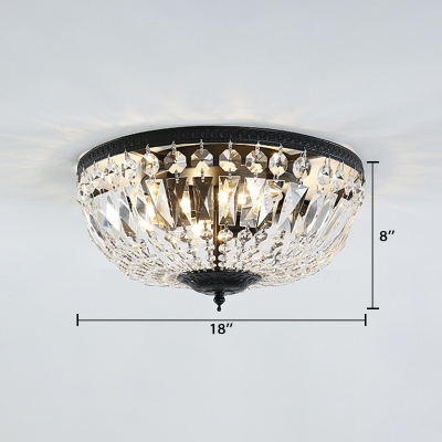 Bowl Indoor Lighting Fixture Modern Luxury Crystal 4/6 Bulbs Flush Mount in Black for Porch