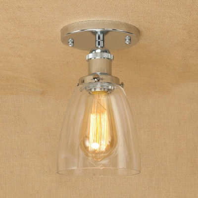 Clear Glass Cone Semi Flushmount Traditional Simple 1 Bulb Mini Lighting Fixture for Coffee Shop