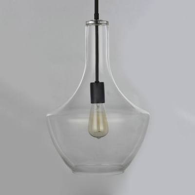 Clear Glass Flask Shape Suspended Light Minimalist 1 Bulb Hanging Pendant Light in Black